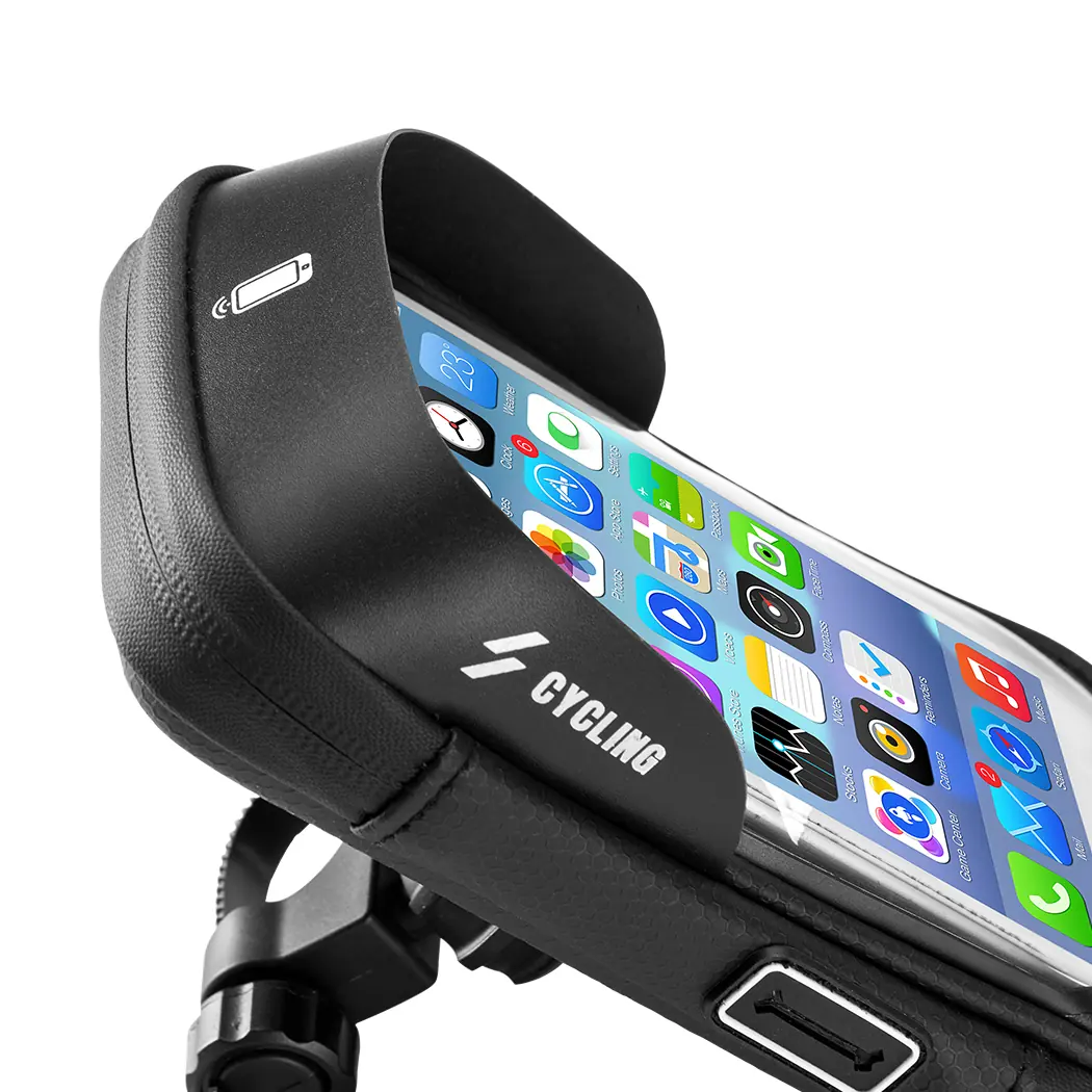 Bicycle Phone Holder Bag with Rotating Base and Headphone Port detail view 7