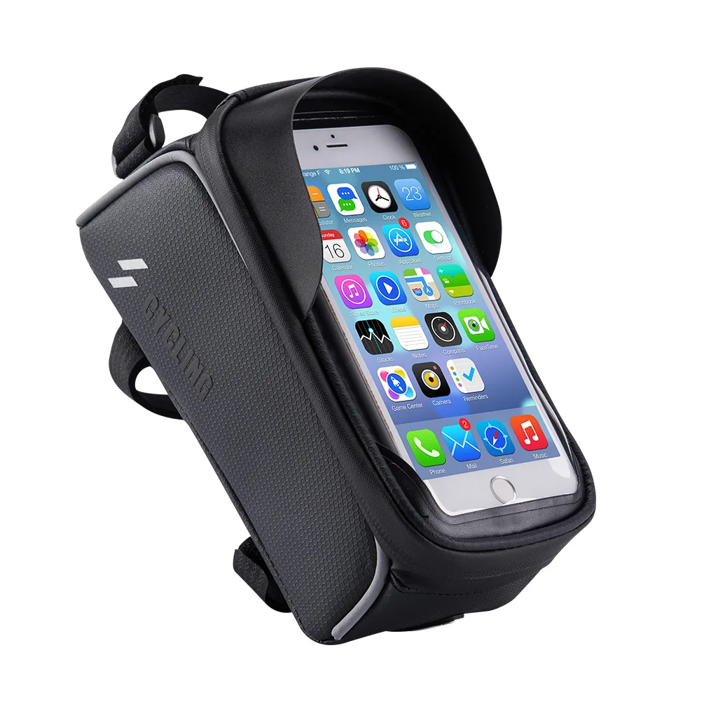 Bicycle Top Tube Phone Bag with Touchscreen Window shown in detail