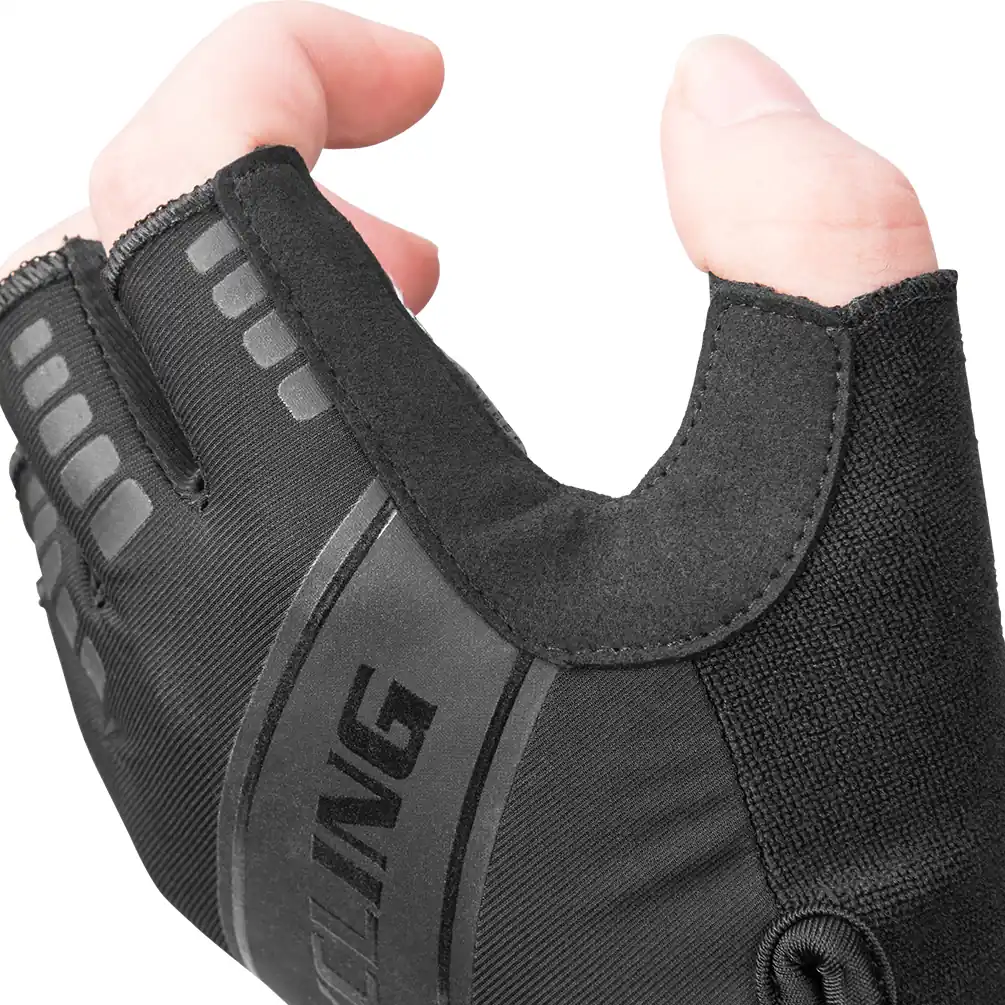 Cycling Half Finger Gloves with Leather Palm and Mesh Back detail view 7