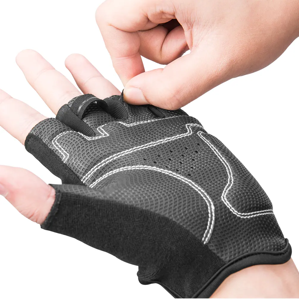 Cycling Half Finger Gloves with Leather Palm and Mesh Back detail view 8
