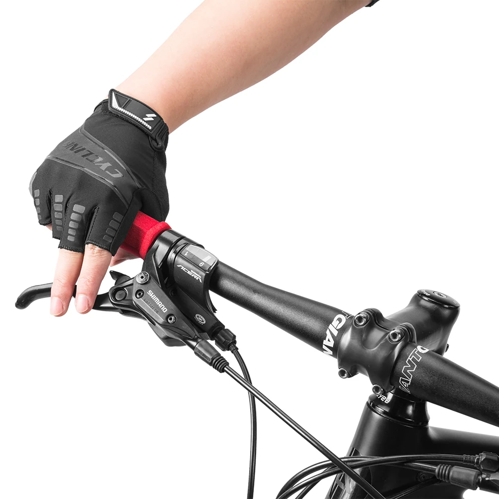 Cycling Half Finger Gloves with Leather Palm and Mesh Back detail view 9