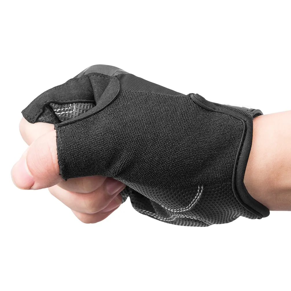 Cycling Half Finger Gloves with Leather Palm and Mesh Back detail view 3