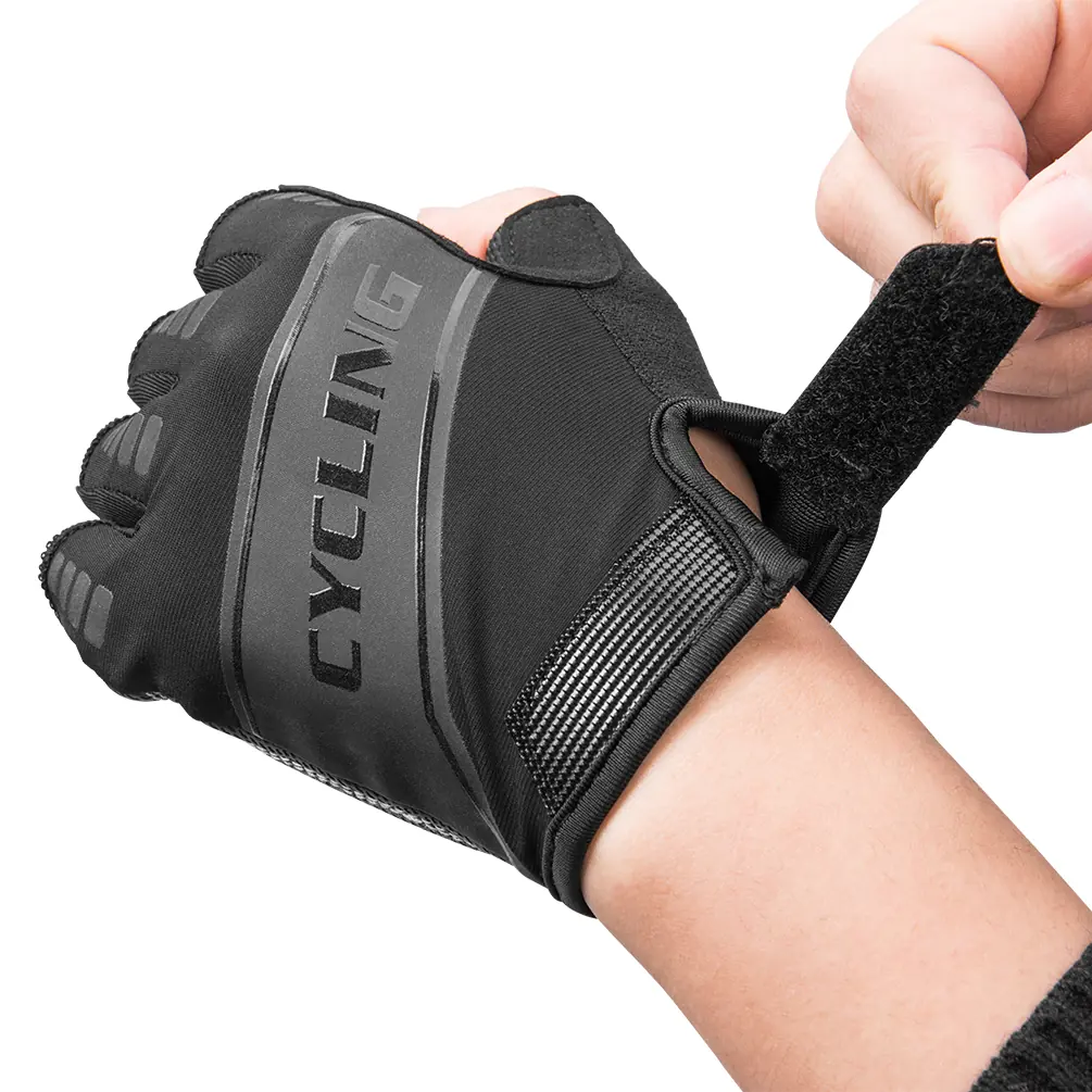 Cycling Half Finger Gloves with Leather Palm and Mesh Back detail view 4