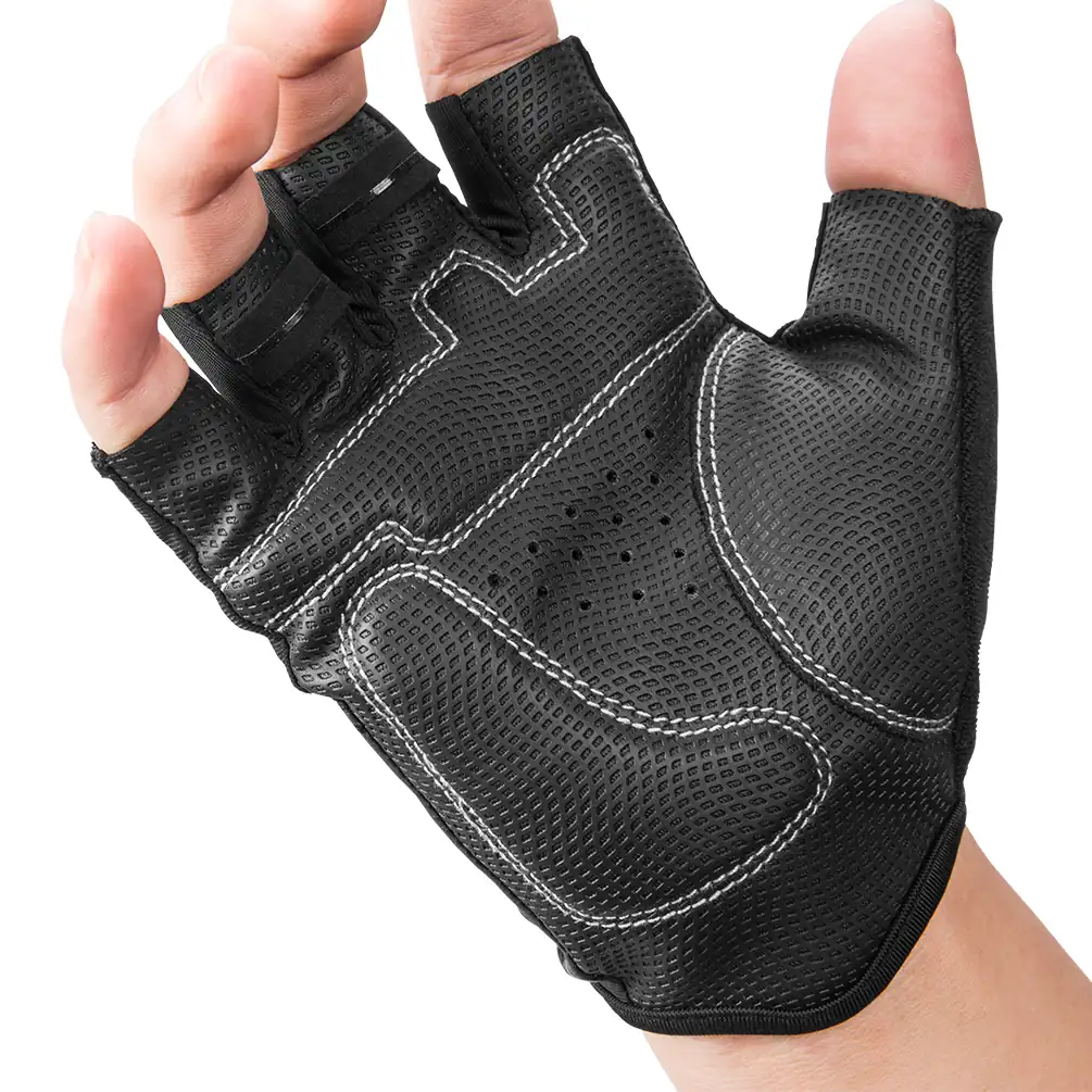Cycling Half Finger Gloves with Leather Palm and Mesh Back detail view 6