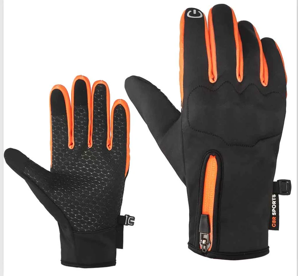 Touchscreen Winter Motorcycle Gloves with Orange Fingers manufactured by VALORIDER