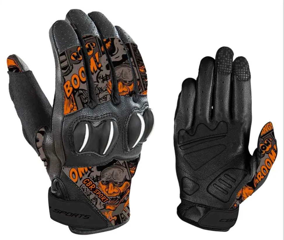 Graffiti Print Hard Knuckle Motorcycle Gloves shown in detail