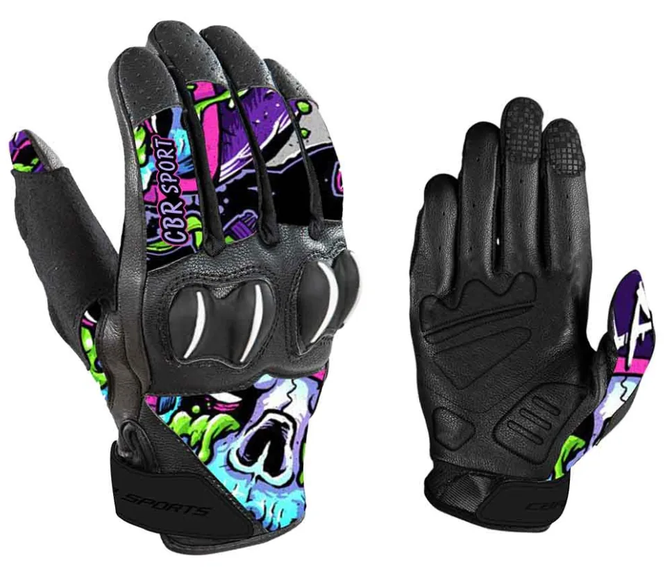 Graffiti Print Hard Knuckle Motorcycle Gloves detail view 3