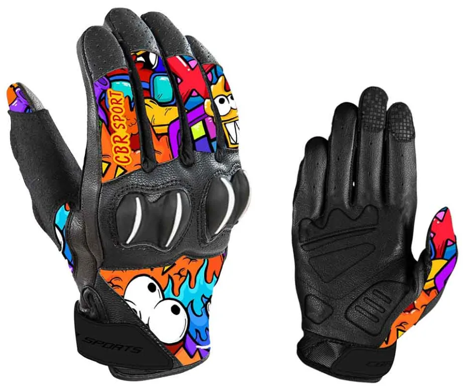 Graffiti Print Hard Knuckle Motorcycle Gloves detail view 4