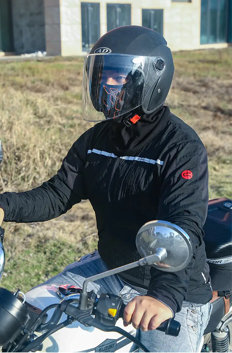 Full Face Motorcycle Balaclava with Printed Mesh Panel shown in detail