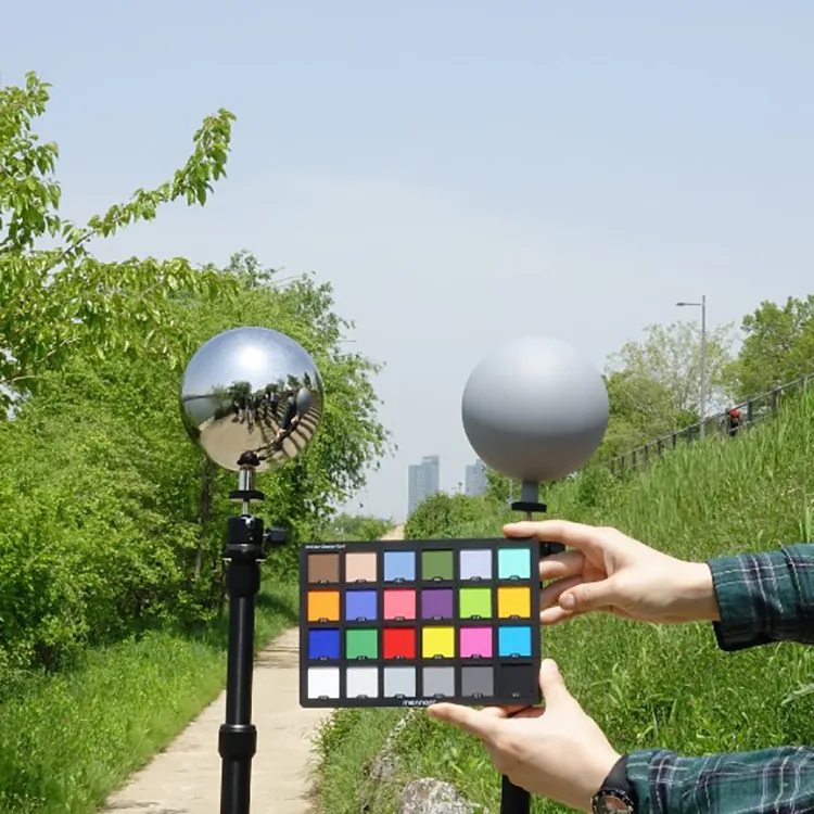 12.6cm VFX ball kit chrome and grey balls with a colour chart on location