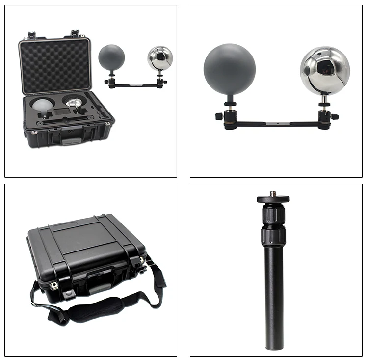 Four views of the 12.6cm VFX ball kit case handle and balls