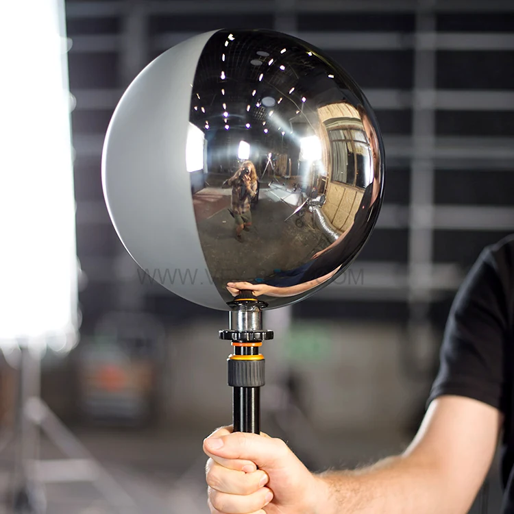25cm half mirror half grey ball mounted on a telescopic handle