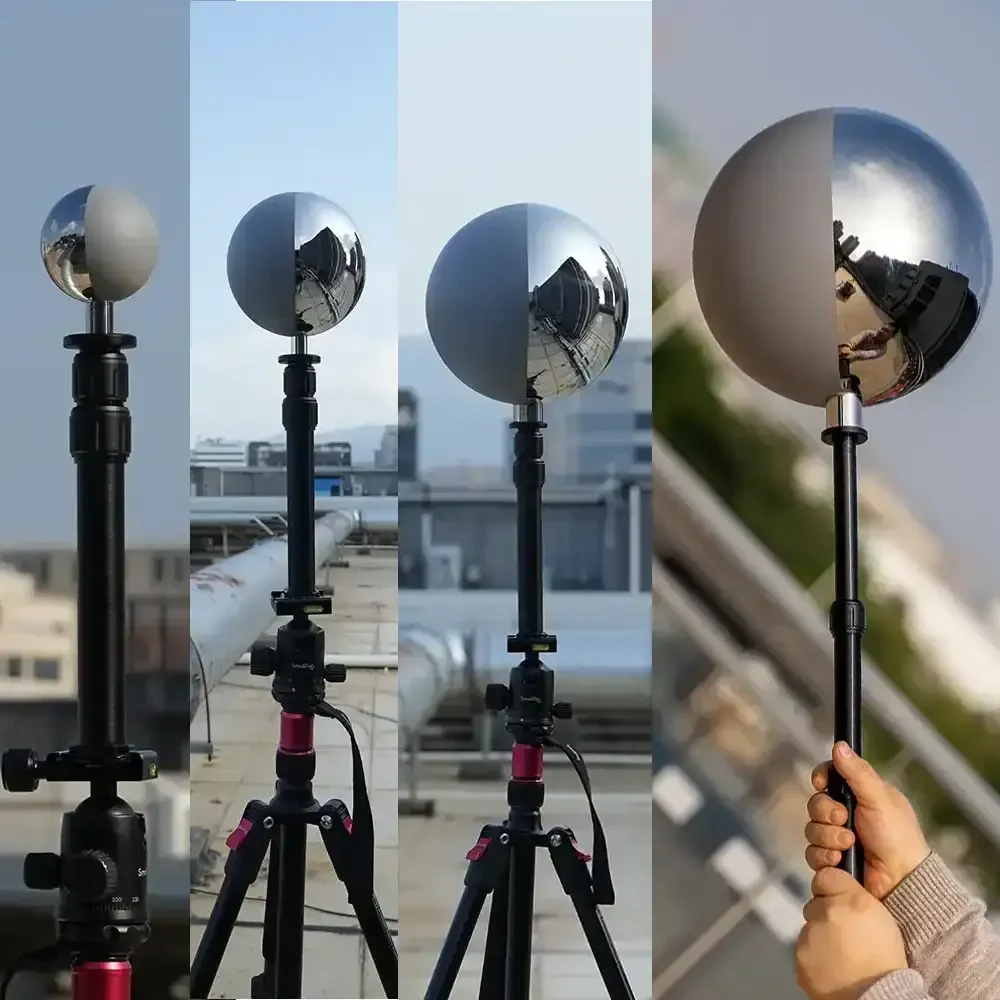 Four views of the 25cm single VFX ball with half mirror and half grey finish