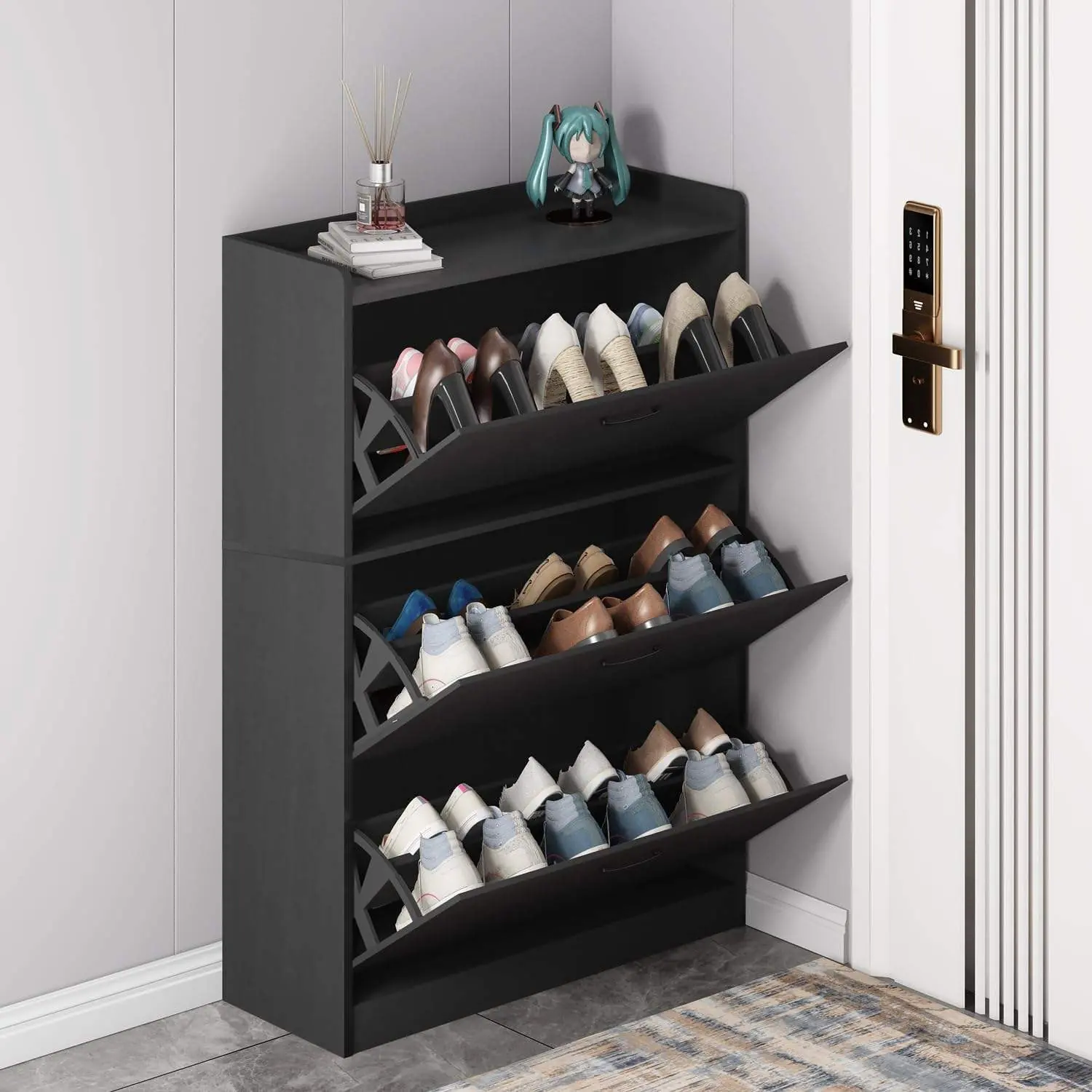 2026 Wooden Shoe Racks Cabinet Modern Design Rotating Indoor Shoe Storage Smart Rack Wooden Display Shoes Cabinet Rack…
