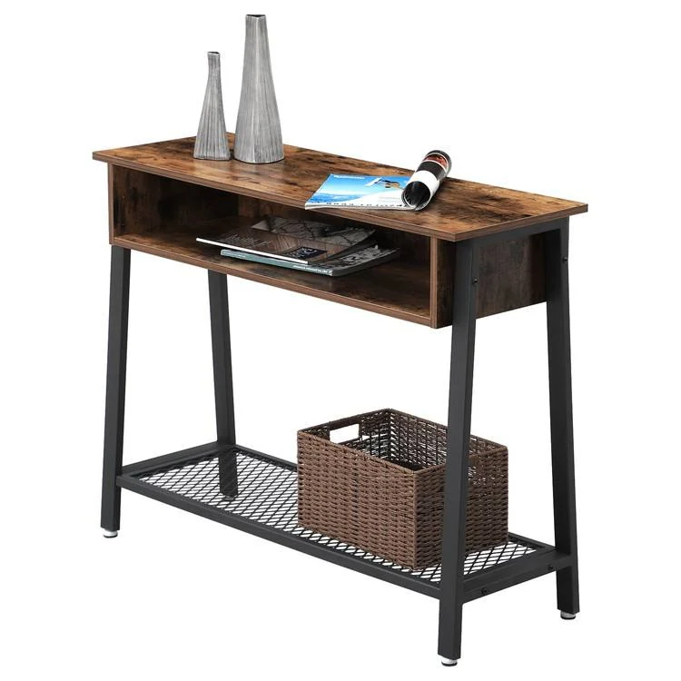 Adjustable Feet Wood Console Table Luxury Design With Metal Shelf and Drawer 2 Layers Console Tables