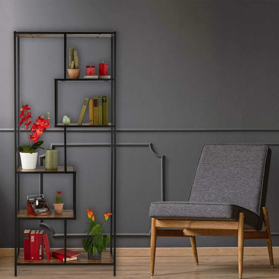 Cheap Factory Direct Stable Iron Wood Bookcase Library Bookcase Bookshelves Wooden Library Bookcase Modern Design Book…