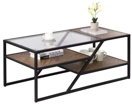 Coffee Table Living Room Coffee Table Innovative Glass Table Top Low Rectangular Wooden Iron Legs