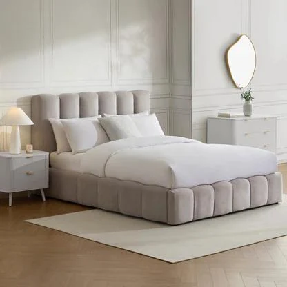 Cross-border Exclusive Simple Grey Upholstered Bed