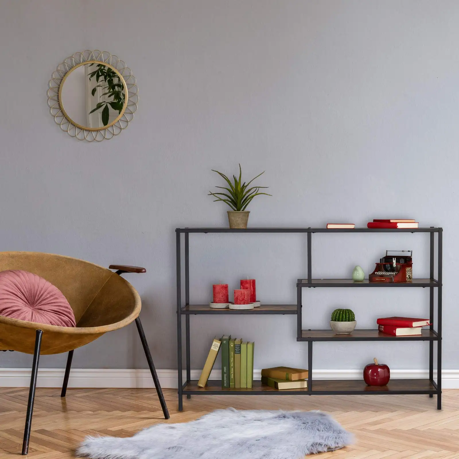 Custom OEM Nordic Living Room Minimalist Corner 4 5 6 Layer Tiers Ladder Industrial Bookcase Book Shelf Bookshelf