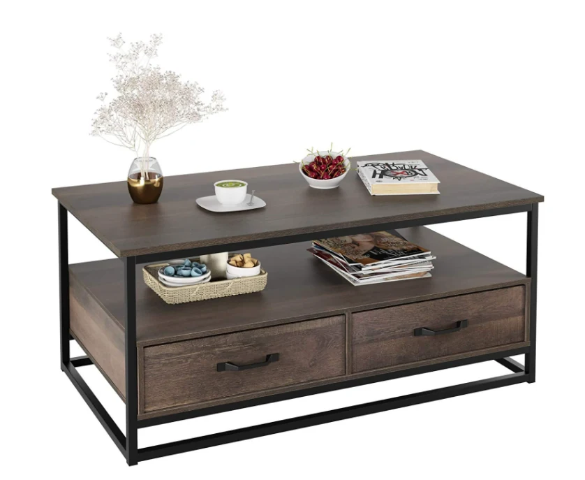 Customized Living Room Furniture Luxury Stainless Steel Coffee Table with Two Drawer