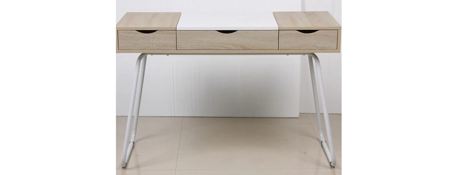 Nesting coffee table set with black steel frames and wood-effect tops