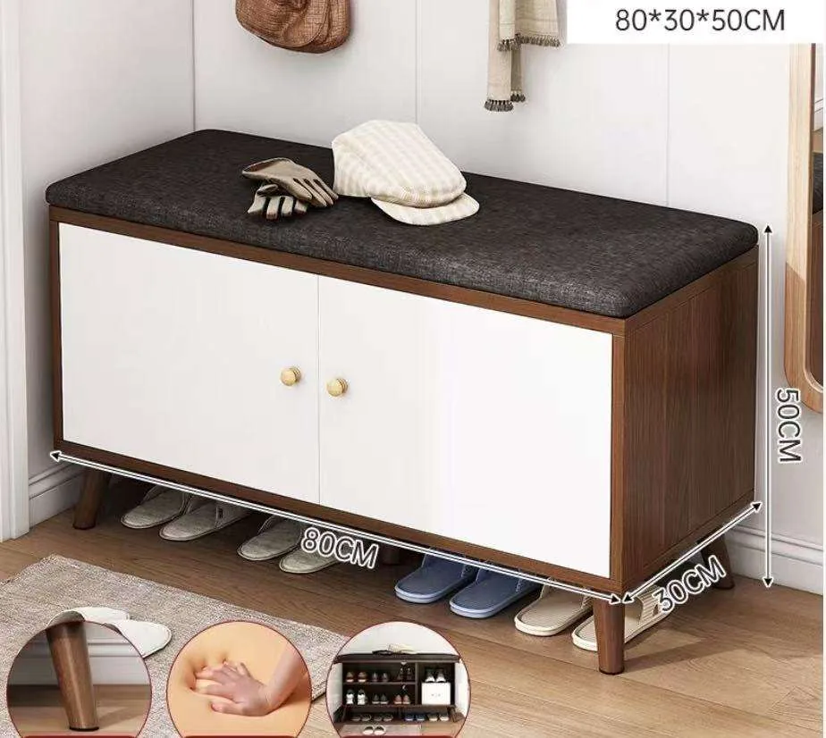 Home Door Shoe Rack, Seat Stool Integrated Shoe Storage Rack, Linen Sponge Solid Wood Simple Multi-layer Long Bench
