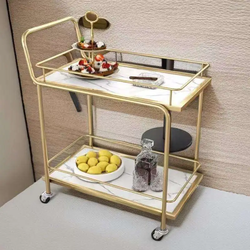 Hotel Restaurant Home Serving Trolley with Glass Top pink Kitchen Cart Trolley Metal Glass Bar Cart