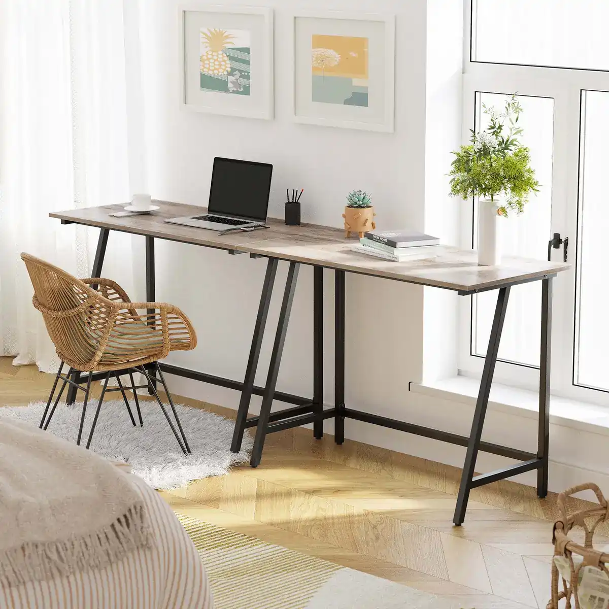 Industrial Household Small Study Desk Writing Desk Workstation with Keyboard Tray Computer Table