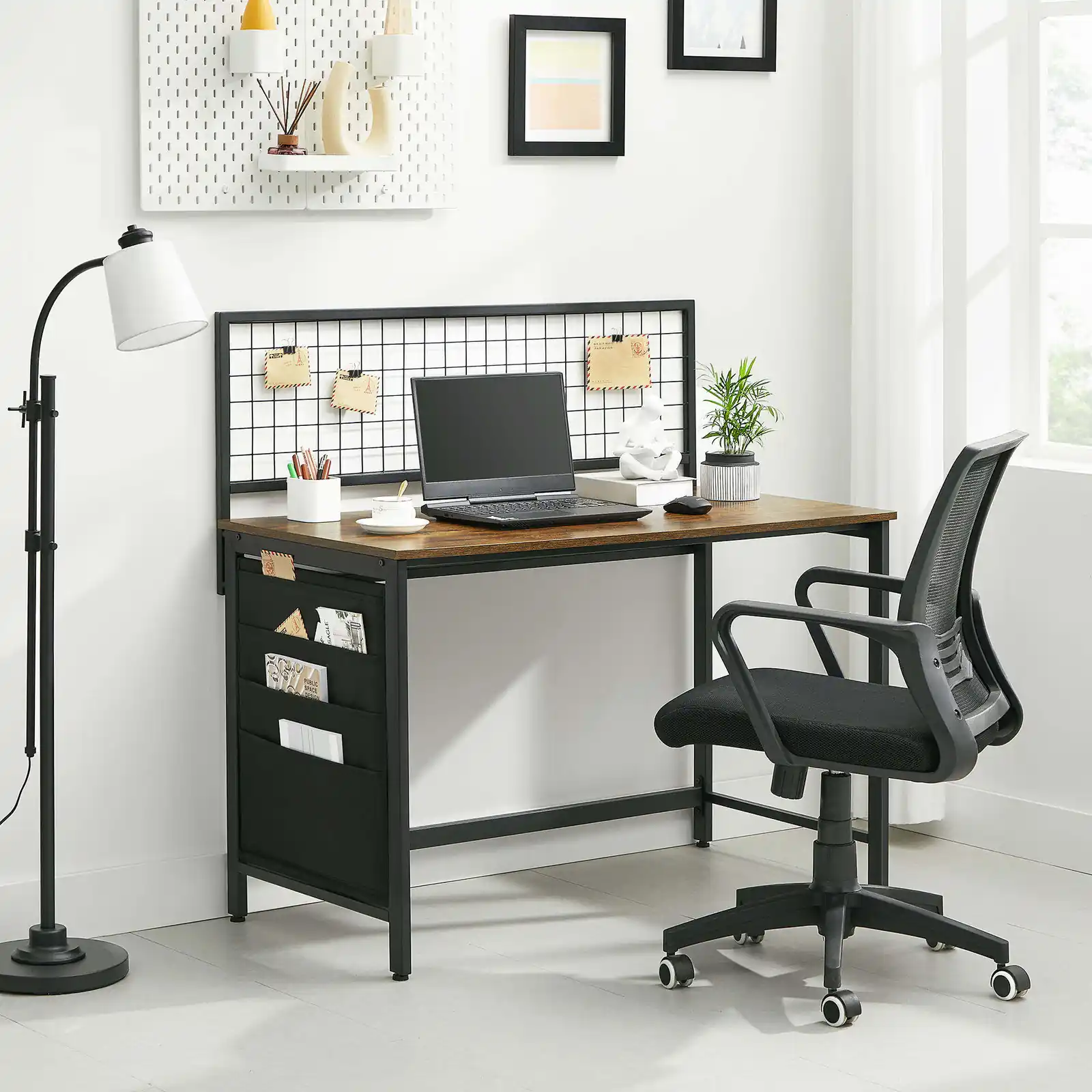 Industrial Living Room Bedroom Country Brown Study Table Metal Grid Computer Table