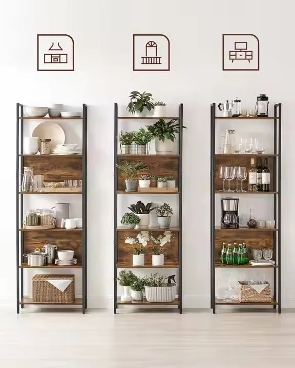 Industrial Living Room Office Multi-functional Shelving Steel Bookshelf 6-layer Shelving Unit Ladder Shelving Standing…