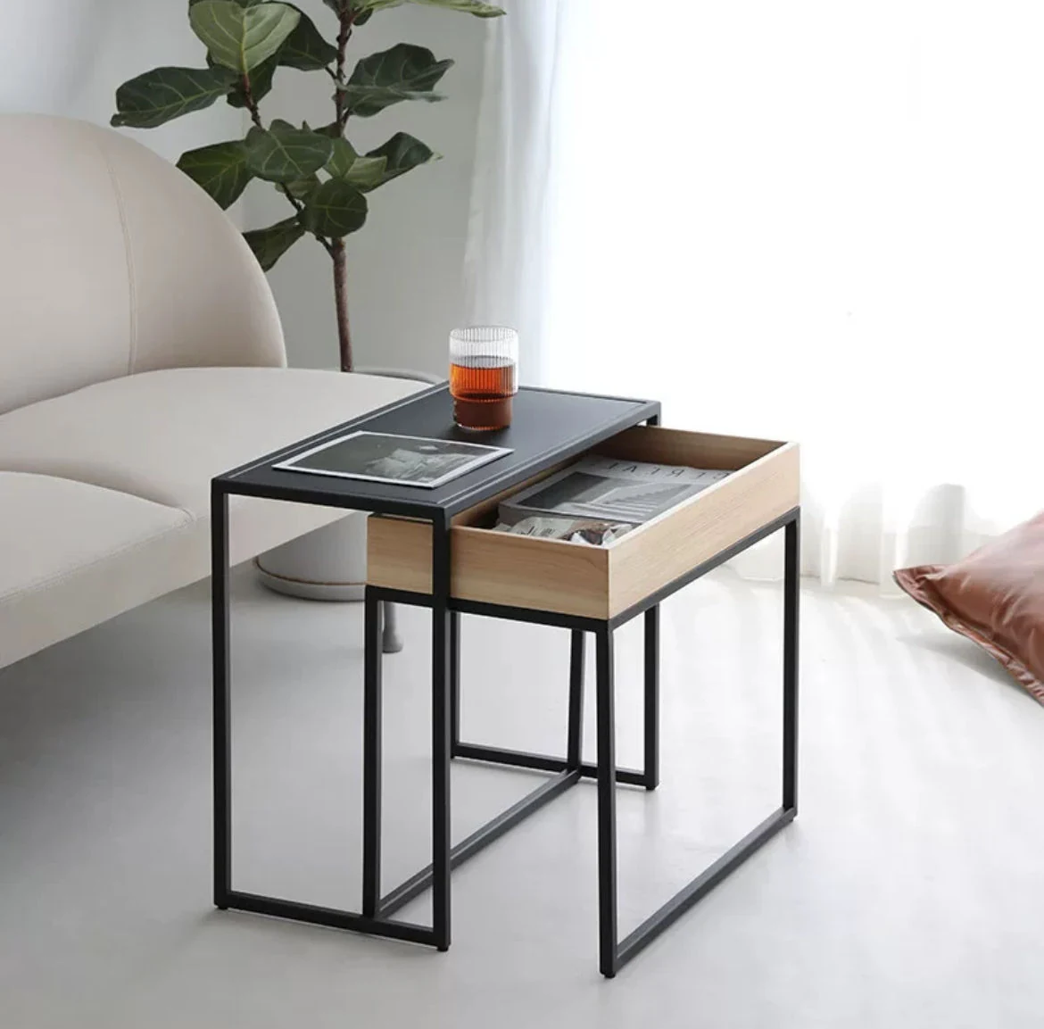 Industrial Modern Home Living Room Furniture Acacia Wooden Top Tea Table Design Coffee Side End Mini Table