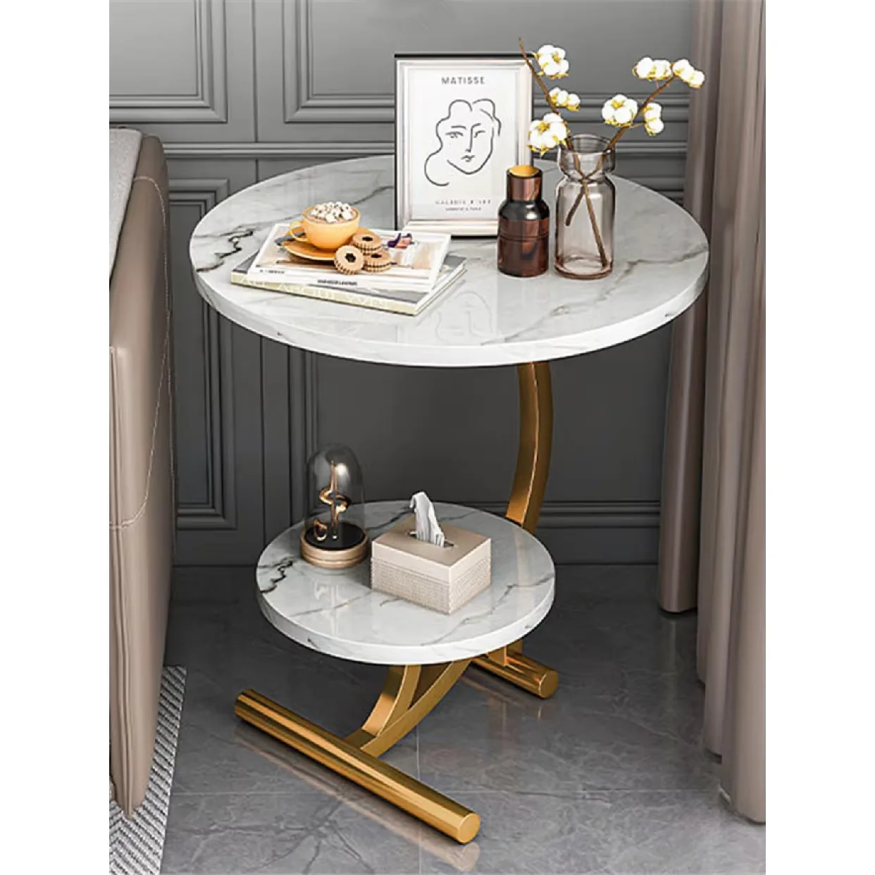 Light Luxury Living Room Sofa Marble Side Table, Bed Cabinet Creative Table Small Coffee Tabled