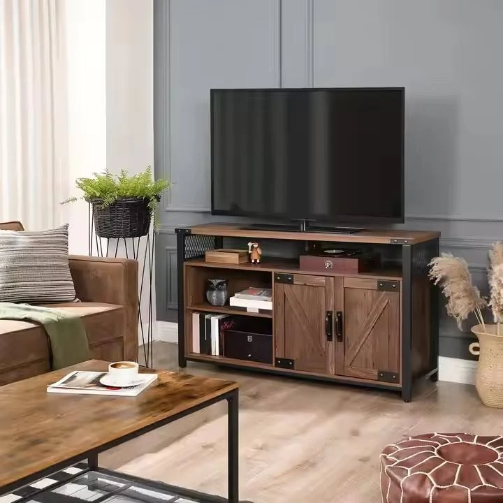 Living Room Dining Table, Cabinet, Wooden TV Stand, Two Layers with Partitions and a Closable Door