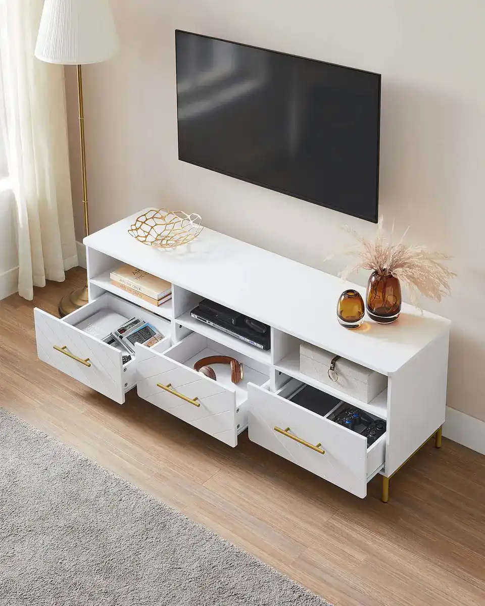 Living Room Modern Luxury TV Cabinet with 3 Drawers and 3 Open Compartments