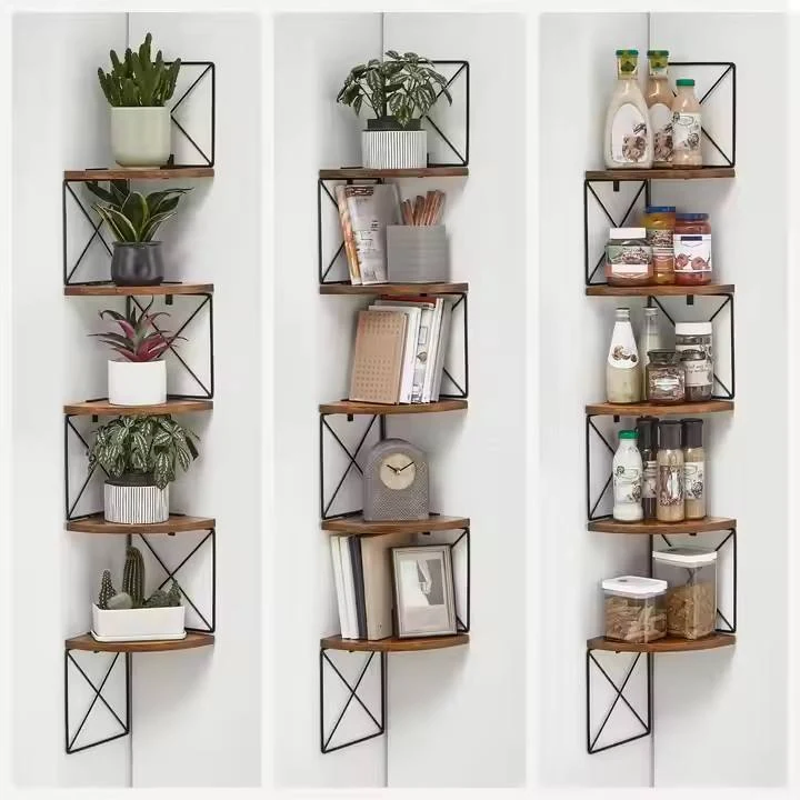 Modern Bedroom Creative Design - S-shaped Wall-mounted 5-layer Corner Wooden Bookcase and Shelf