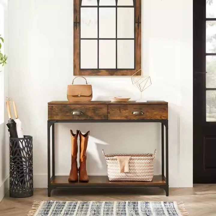 Modern Furniture Entrance Decoration Corridor Table Basalt Board Surface Black Metal Frame Console Table with Drawers