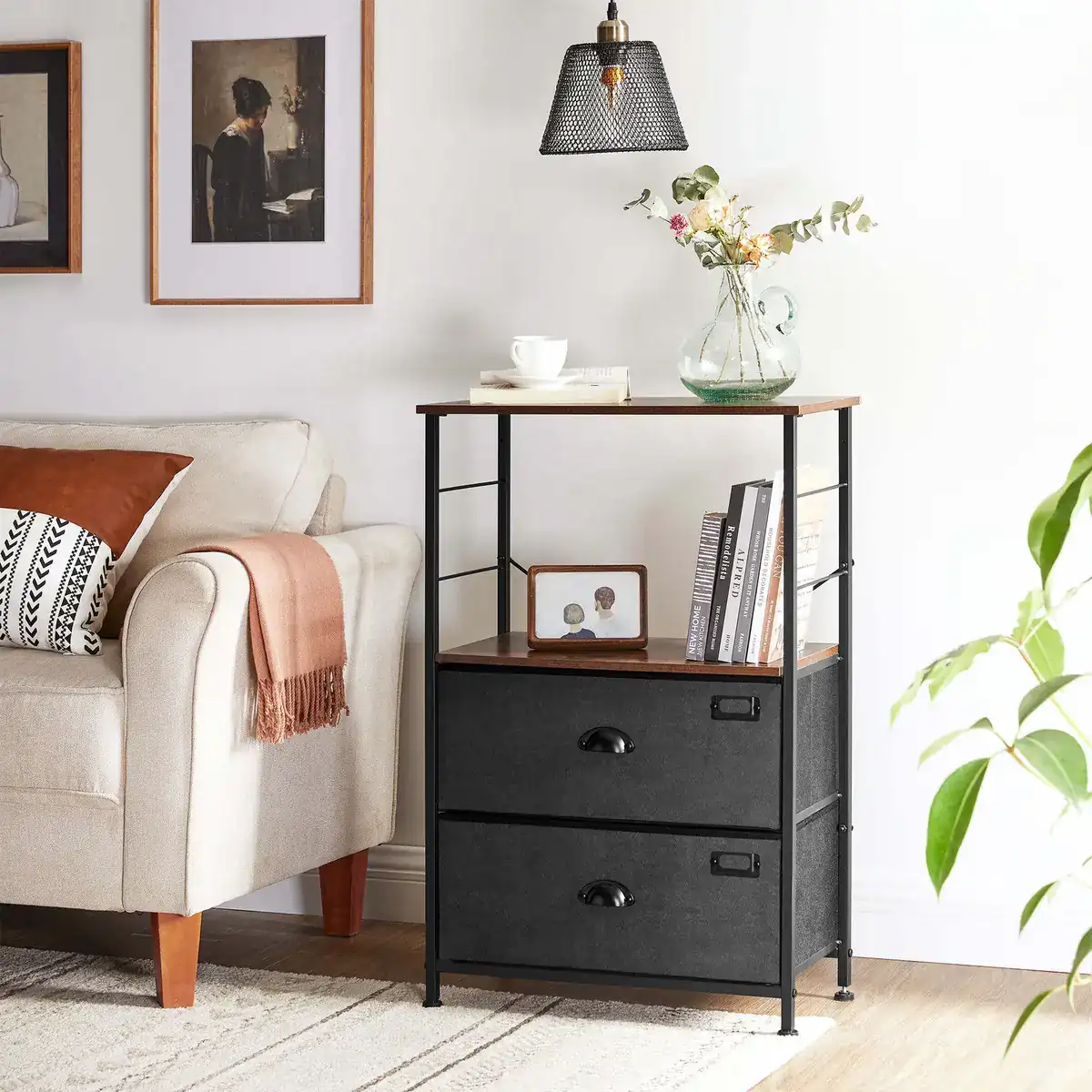 Modern Living Room Bedroom with Shelves and 2 Folding Drawers Sturdy Frame Storage Dressing Table
