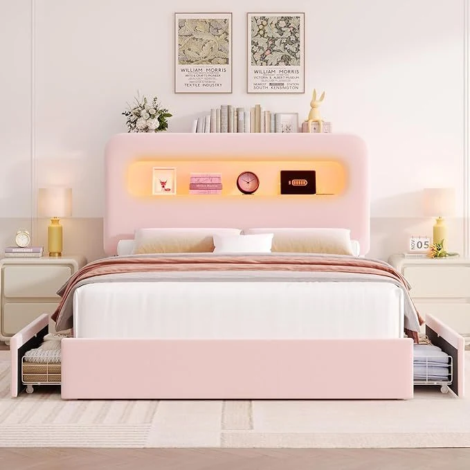 Modern Minimalist Double Bed with Storage Function