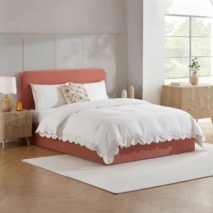 Modern Minimalist Red Double Bed with Storage Function