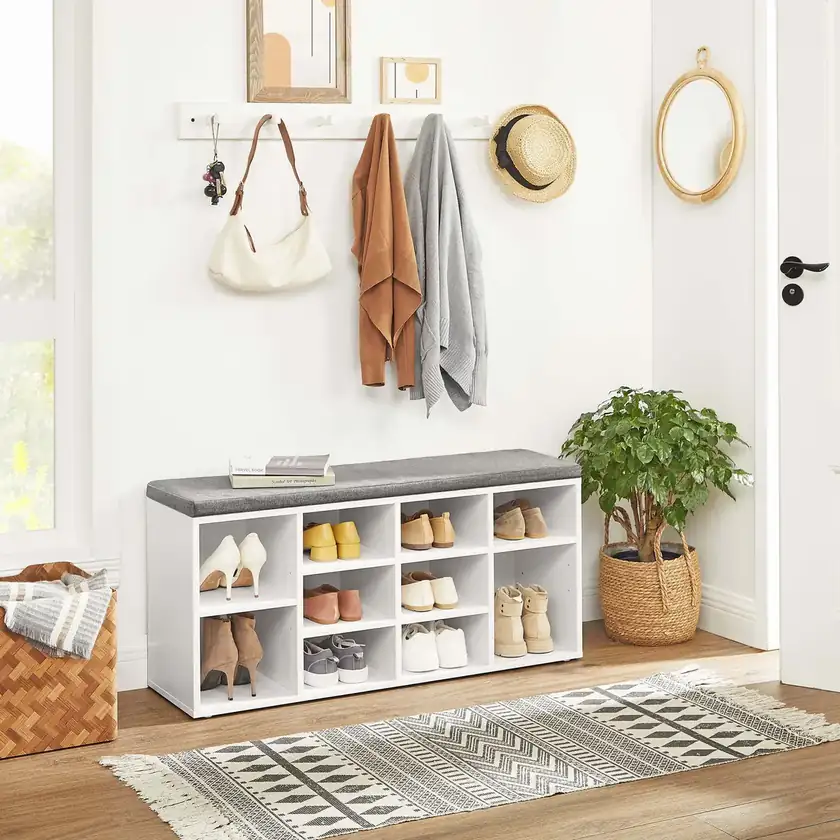 Modern Multi-functional Living Room Corridor Shoe-changing Stool with Detachable Cushions and Multiple Open Storage Co…