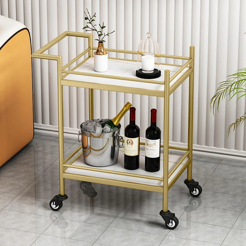 Nice Price Portable Hotel 2 Tier Metal Wine Bar Cart Commercial Hotel Furniture Hotel Wooden Tea Trolley