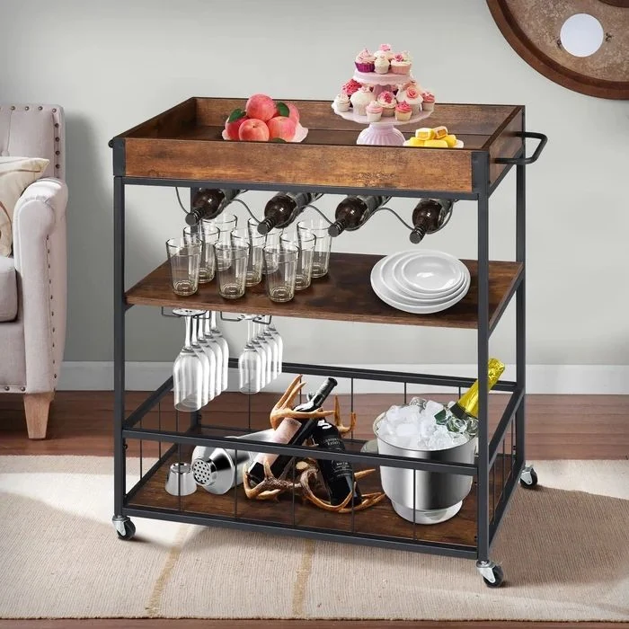 Promotion Customize Size Dining Room Serving Carts of Wooden Mobile Food Classic Dining Cart