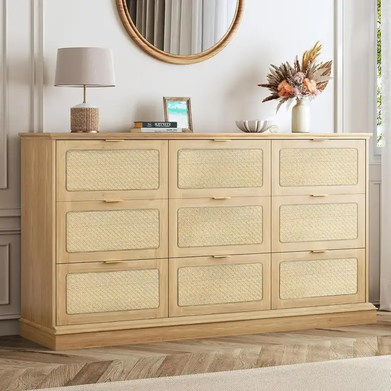 Rattan Plaited Articles Cabinet with Nine Drawers