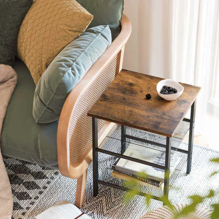 Retro Bedroom with Small Space, 3-layer Bedside Table, Adjustable Net Rack in the Living Room, 2-sided Table