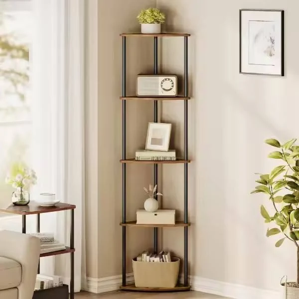 Retro Home Living Room Bedroom Study Small Space 5th Floor Corner Storage Rack Wooden Corner Bookshelf