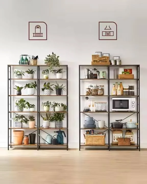 Retro Industrial-style Living Room Furniture with Metal Frame, 6-layer Bookshelf Display Stand