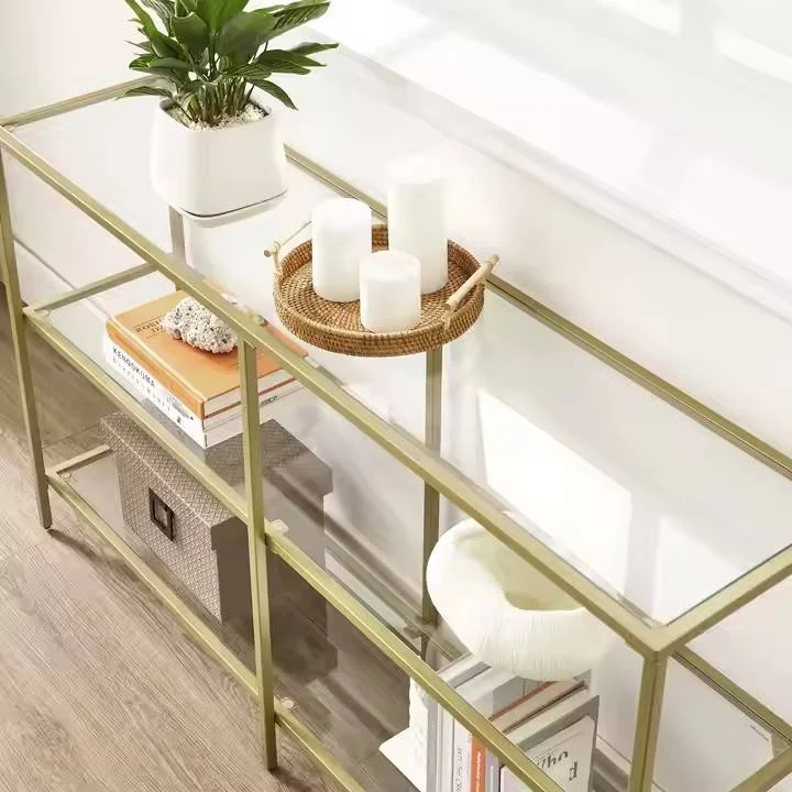 Simple Modern High-end Four-door Retro Metal Material Steel Table Legs Glass Top Corner Table and Console Table