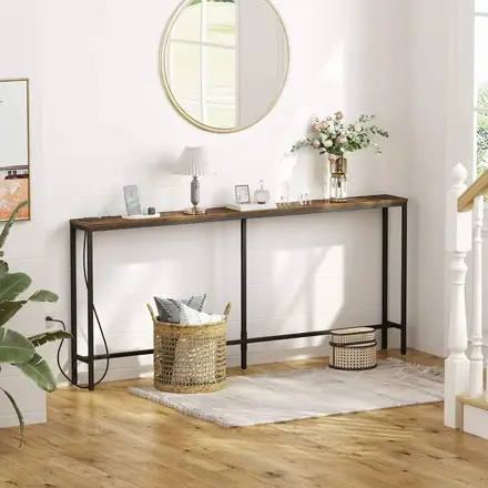 2026 Wholesale Antique Industrial Style Modern Long Living Room Black and Gold Hallow Console Table With USB Charge