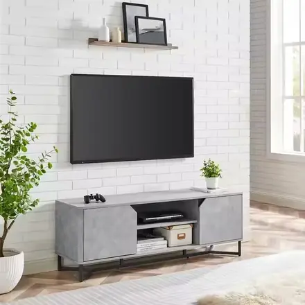 A 2-layer Open Cabinet with a Modern Minimalist Basalt Partition and 2 Closed Cabinets with Steel TV Stands