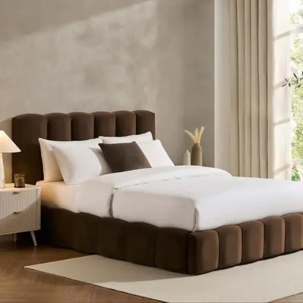 Cross-border Exclusive Simple Brown Upholstered Bed